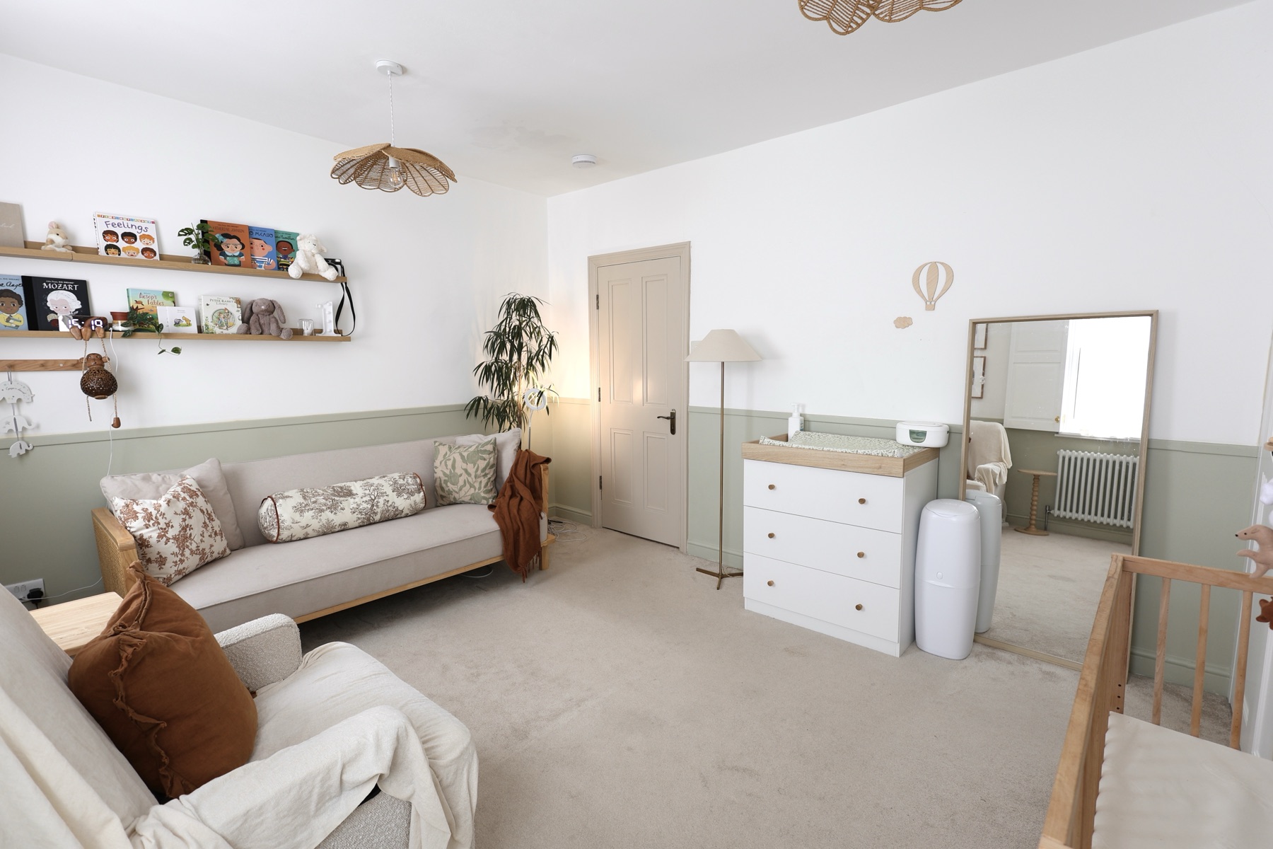 A wide view of the calm and welcoming baby room